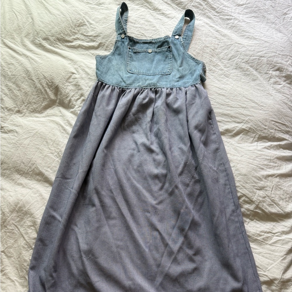 Vintage Cottagecore Denim and Gray womens summer Dress